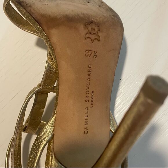 Camilla Skovgaard gold leather T strap stiletto heels 37.5 - Picture 7 of 13